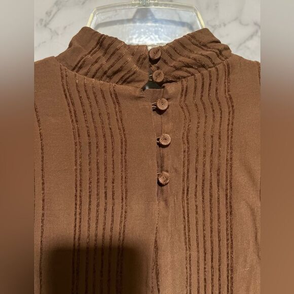 VEILED New York Textured Rayon Balloon Sleeve Blouse - Brown Cocoa - Picture 11 of 15